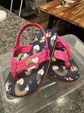 Pre-loved Toddler Girls Sz M 9/10 Flipflops unicorn/rainbow/hearts