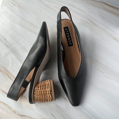 Uterqe Womens Shoes Heeled Leather Mules With Straw Design Size 7 1/2  Black | eBay