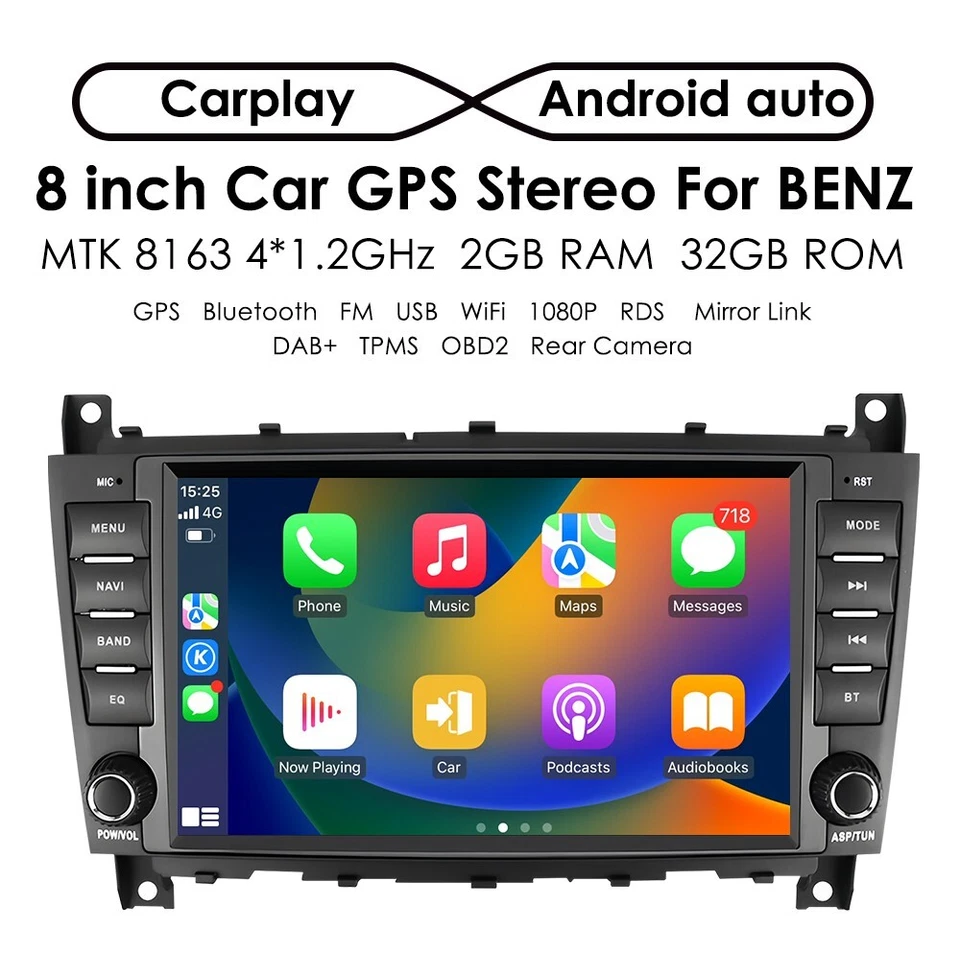 For Mercedes Benz W203 C200 C230 C320 W463 Android 13 Car Play Radio Stereo GPS - Изображение 4 из 4