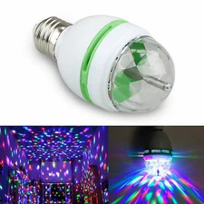 2x E27 RGB Crystal Ball Auto Rotating LED Stage Light Bulb Disco Party Bulb Lamp