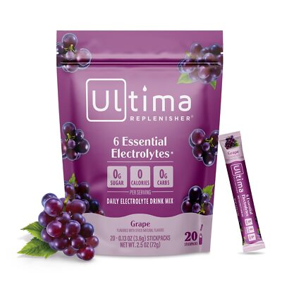 Ultima Replenisher Electrolyte Powder Grape Sugar Free 20 Stick Packs