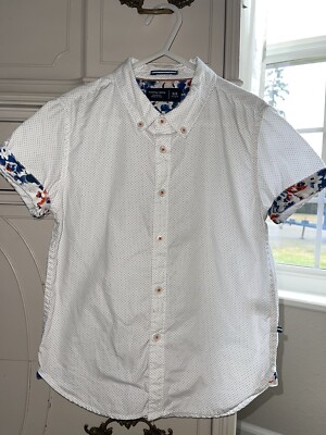 Cactus Boys Short Sleeve Button Up Dress Shirt 5-6 Small Polka Dot Floral Trim