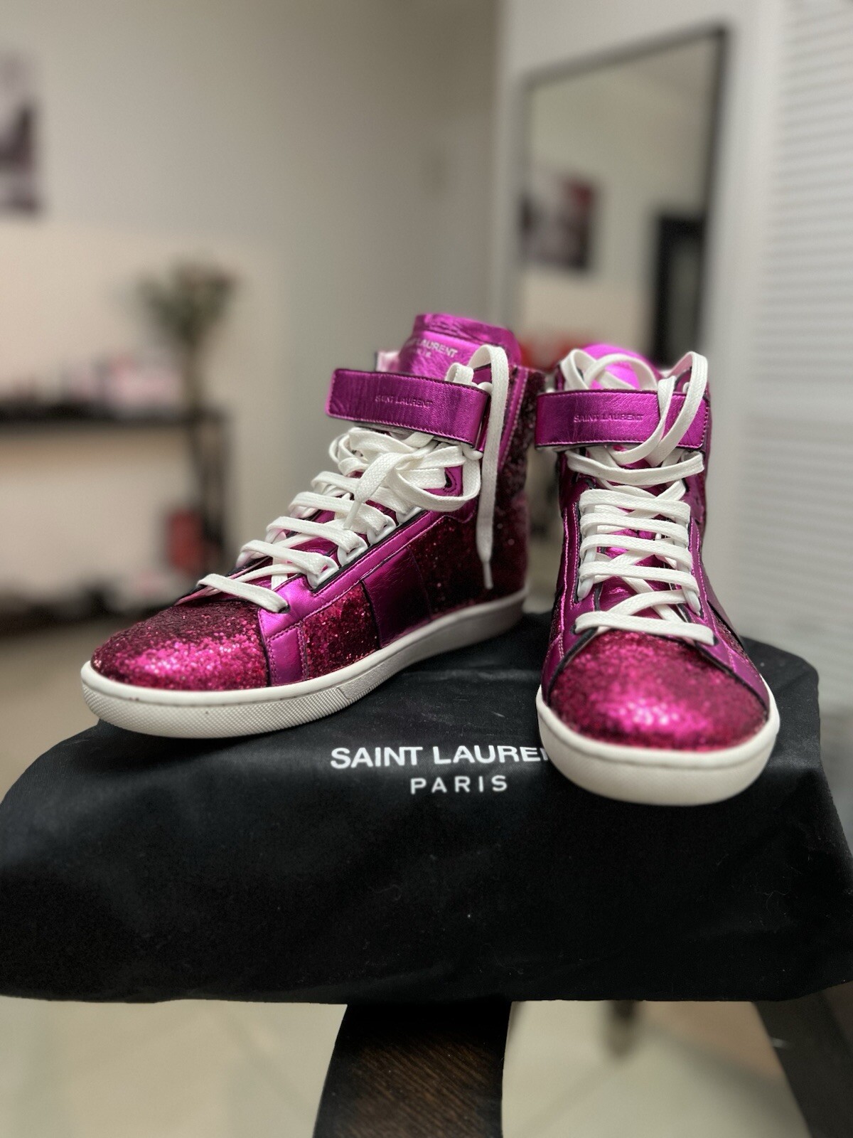 Yves Saint Laurent Sneakers alte rosa glitterate taglia 38 5