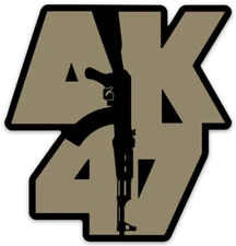 AK-47 Gun Sticker Black & Gold DECAL w/ image of AK Die-cut STICKER