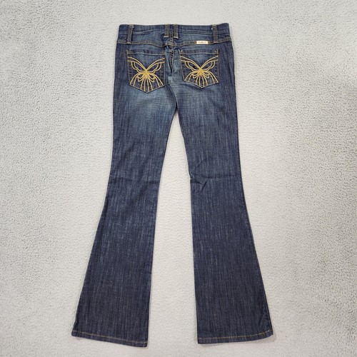 Frankie B Jeans Women Size 6 Blue Denim Flare Bootcut Gold Butterfly Pockets Y2K - Picture 15 of 17