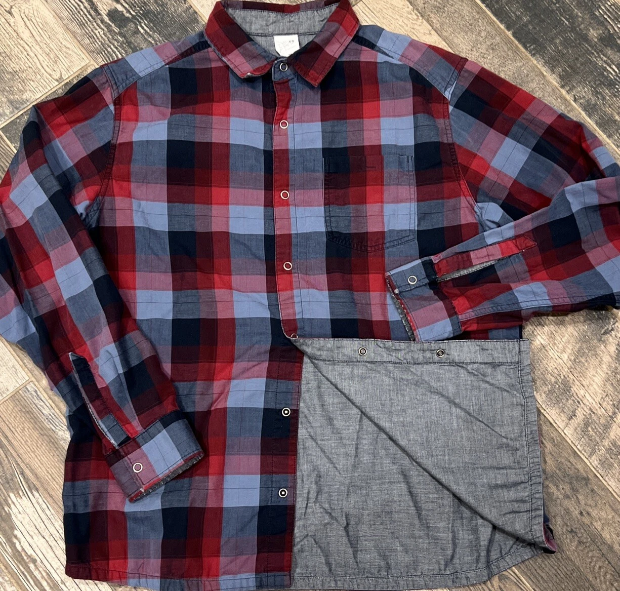 Mountain Hardwear Hiking Plaid Lined Long Sleeve Snap Button Men's Blue Large