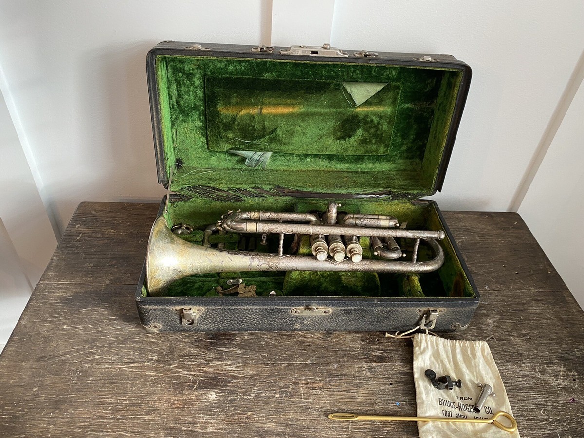 Vintage 1918 C.G Conn New Wonder Gold Plated Bb/C Cornet W/ Orig