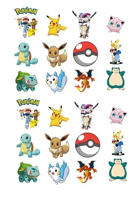 24 x Pokemon Birthday Party Edible Cupcake Toppers, Fairy Cake Decorations Go - Image 1 of 2