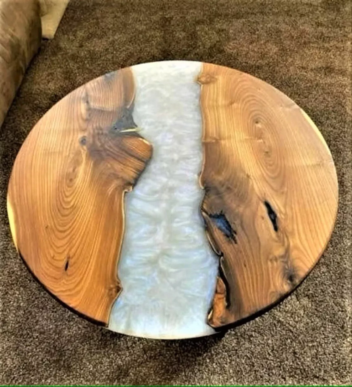 Acacia Wood White Epoxy Resin Coffee Table Top Live Edge Farmhouse Furniture Dec-image