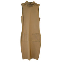 Reformation Mock Neck Dress Size Small Tan Knee Length Stretch Knit Sleeveless