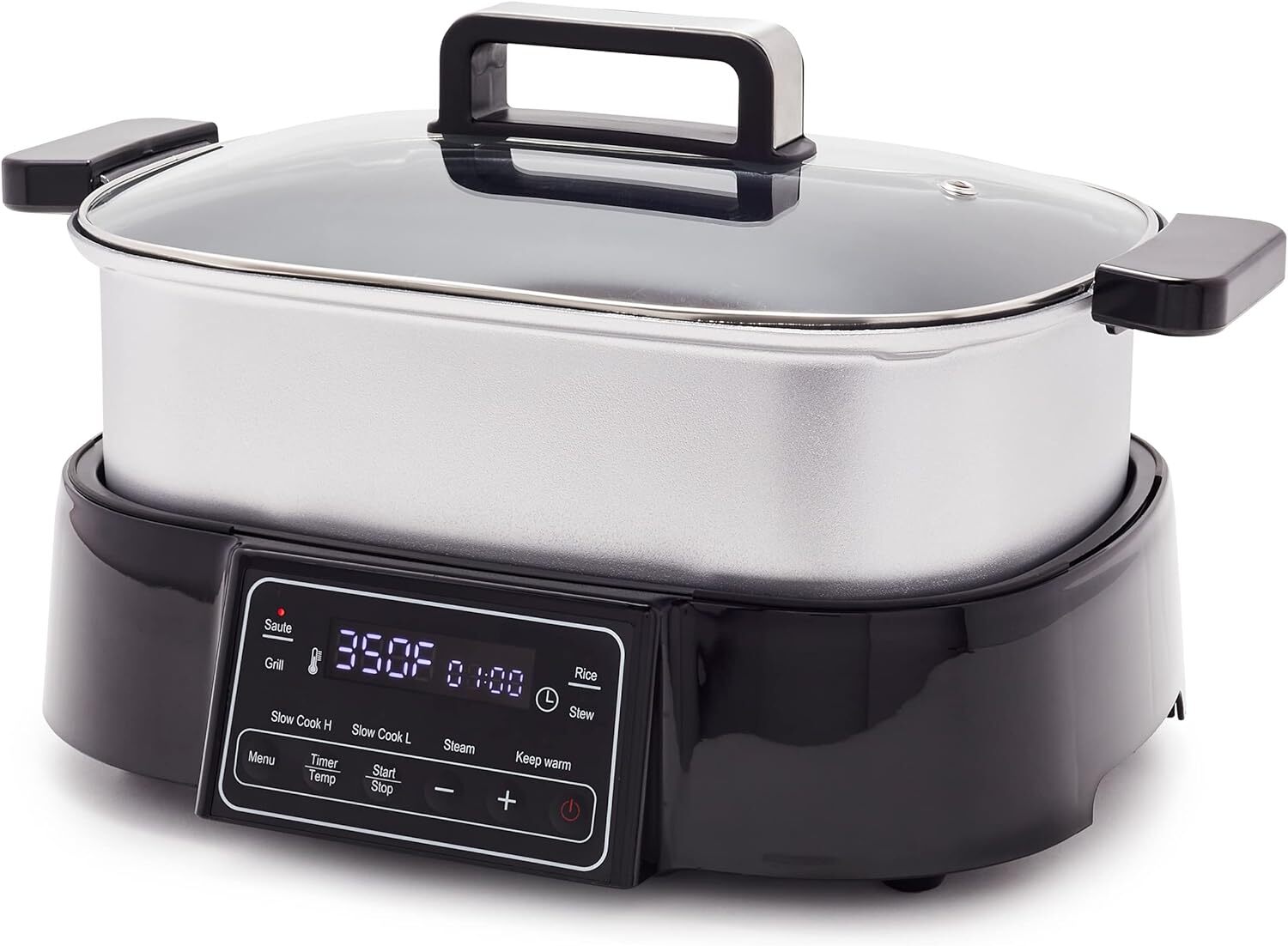 GreenPan Stainless Steel 8-in-1 Skillet Grill & Slow Cooker LED Display