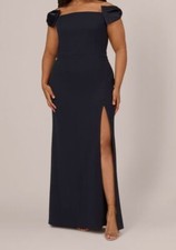 Adrianna Papell Women's Blue Off-Shoulder Crepe Column Gown Plus Size 14W