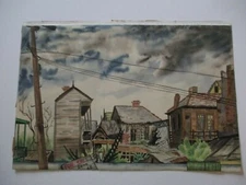 ZANE 1940'S PAINTING AMERICAN WPA STYLE REGIONALISM LANDSCAPE ANTIQUE URBAN