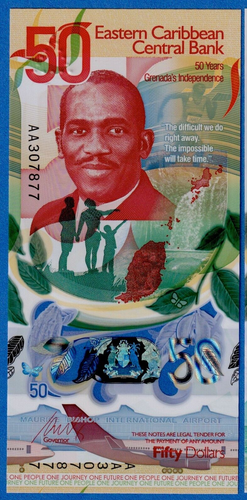 East Caribbean 50 Dollars 2024 P 62 50th Grenada Commemorative Polymer UNC AA - Picture 2 of 3