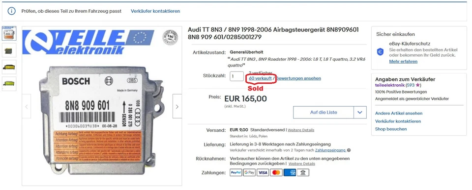 ⭐⭐⭐ Centralina / ECU AUDI TT 8N3 / 8N9 1998-2006 8N8909601 / 8N8 909 601  - Immagine 2 di 4