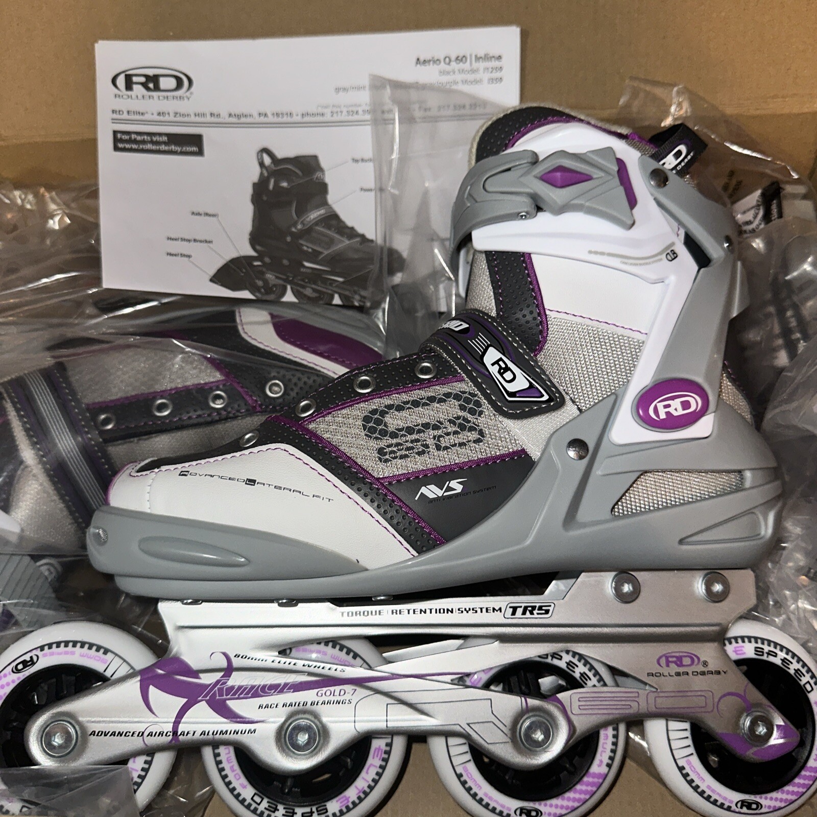 Roller Derby Aerio Q60 Women's Inline Skates 7 Purple And Gray New In
