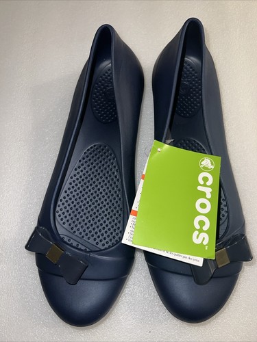 Crocs Gianna Bow Flat Women's 7 Navy Blue Round Toe Slip on Comfort Ballet Shoe