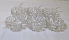 Beautiful Vintage Cut Glass Set Of 6 Salt Cellars w/ Spoons Made in Japan