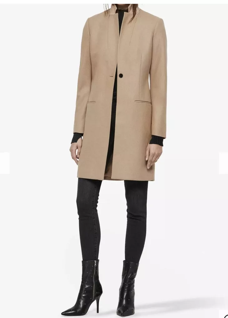 All Saints Allsaints Leni Wool Camel Brown Coat Jacket Suede