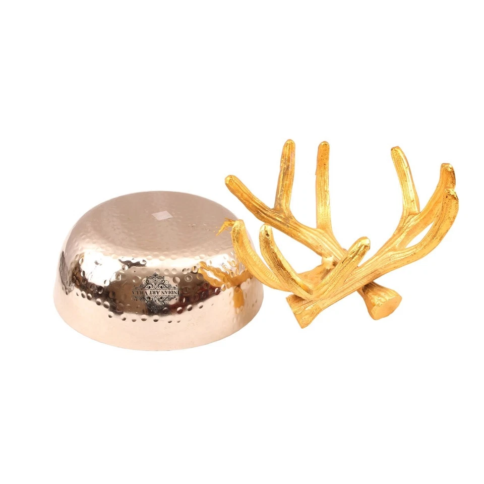 Aluminum Hammered Bowl with Bough Design Stand For Serving Dishes Tableware Item - Изображение 3 из 3