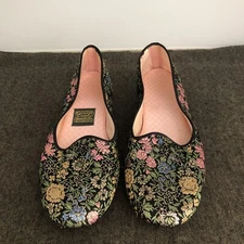 Vtg DANIEL GREEN Comfy Slippers • Floral Embroidered Brocade Slippers • Sz. 8