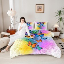 Colorful Butterfly Comforter Set Twin Size Watercolor Tie-dye Bedding for Kid...