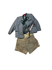 Vintage Lederhosen With jacket and suspenders sz sm boys gray green and tan