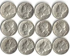 Mercury Dimes Lot of 12 90% Silver - 1940's  [10A]