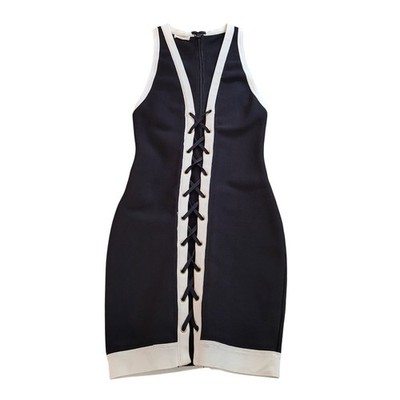 Mistress Rocks Black White Bandage Lace Up V-Neck Bodycon Mini Dress Womens  S | eBay