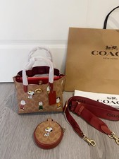 COACH Snoopy Print Logo Leather Zipper Tote and Crossbody Bag