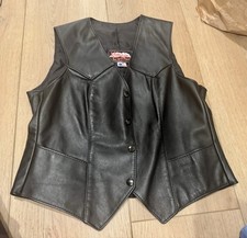 Hillside Sz S Leather Vest Black Lined Snap Front Pockets 17.5  Pit To Pit Vtg
