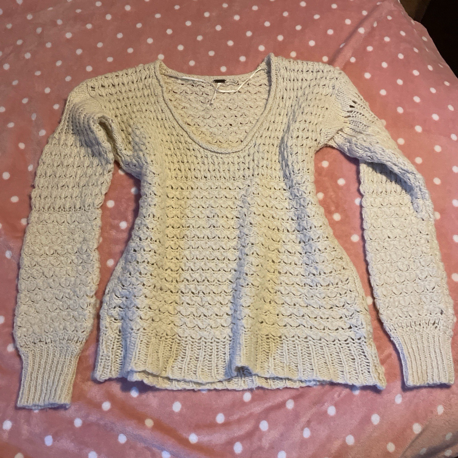 Free People Ivory Oversized Open-Knit Chunky Boho Sweater S