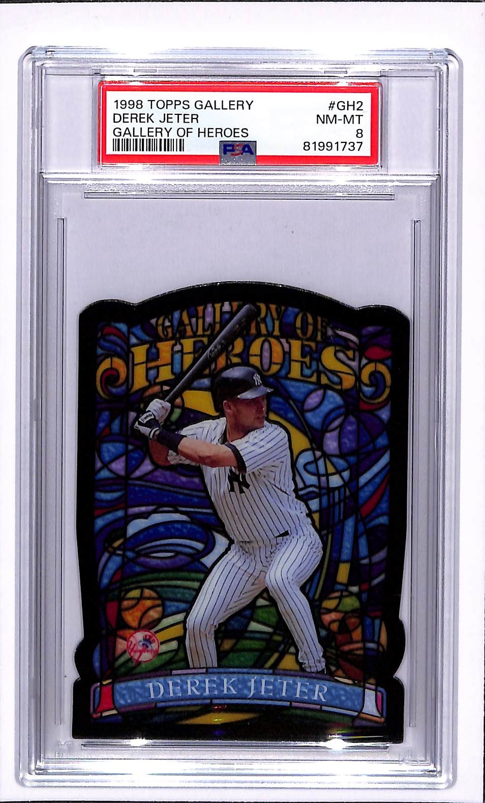 1998 Topps Gallery Derek Jeter Gallery of Heroes Jumbos #GH2 Yankees PSA 8 NM-MT view 1