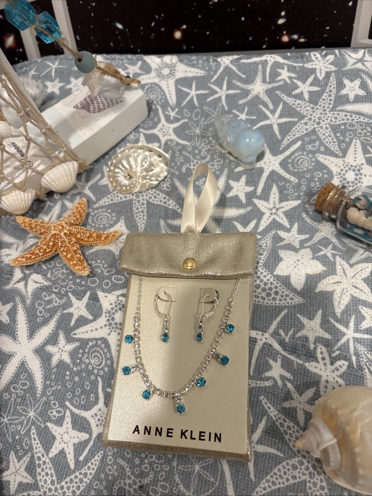 “Anne Klein” Turquoise Crystal Necklace and Earring Jewelry Set