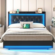 Full Size Bed Frame with Headboard Upholstered Bed Frame with Charging Station