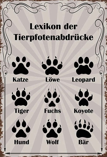 Holzschild 18X12 Cm Lexikon TierpfotenabdrüCke Tiere Tier Haustier Deko Geschenk-image