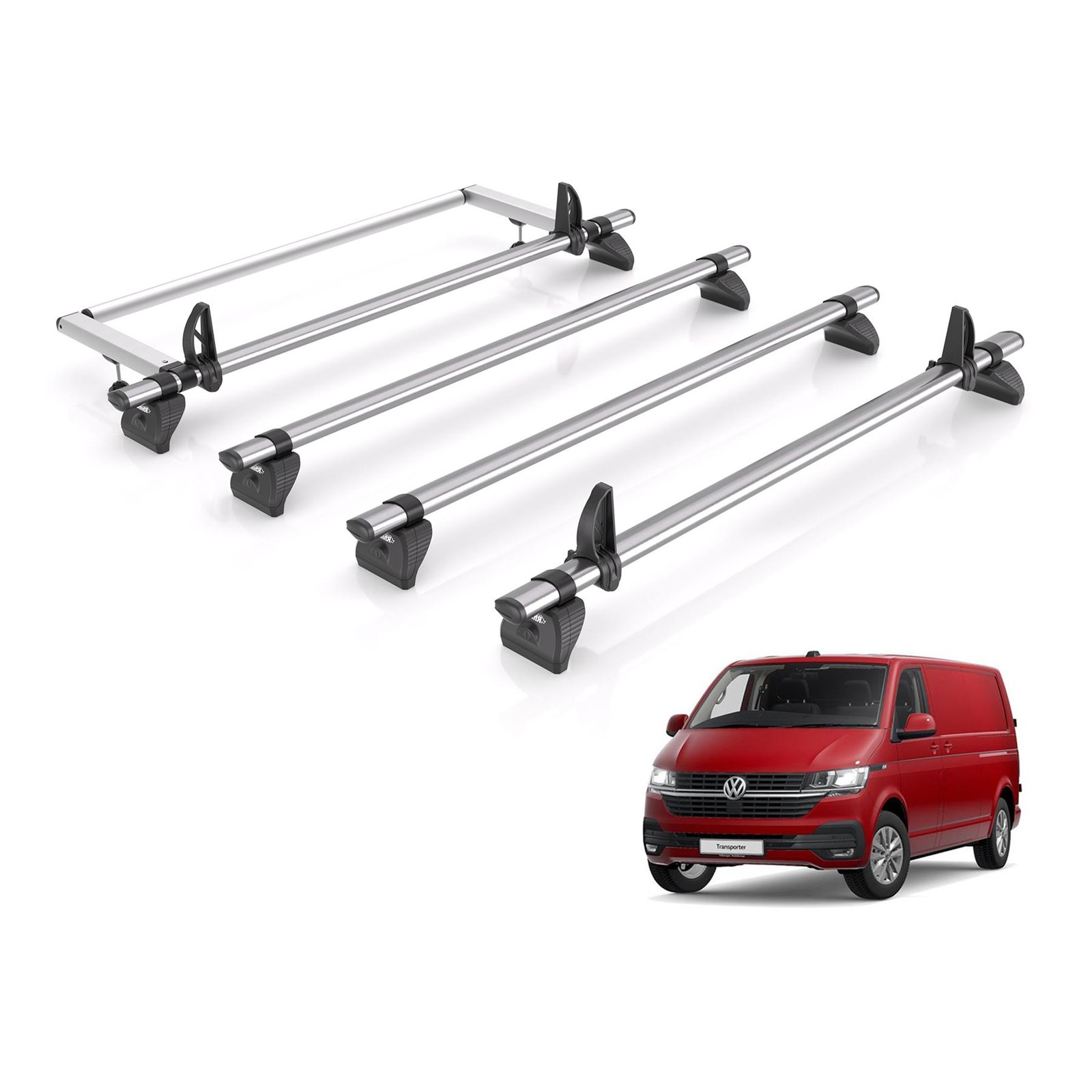VW Transporter Roof Rack Fits 2002-2022 Tailgate Vans 4x Bars + Loadstops Rhino