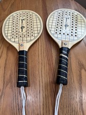Vtg Wooden Wood Beach Tennis Raquet Paddle Tropical Champion Raquets Lot Of 2
