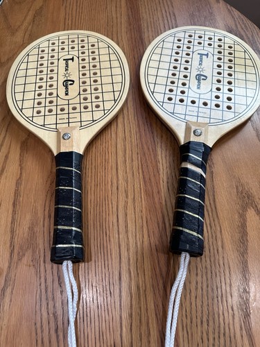 Vtg Wooden Wood Beach Tennis Raquet Paddle Tropical Champion Raquets Lot Of 2