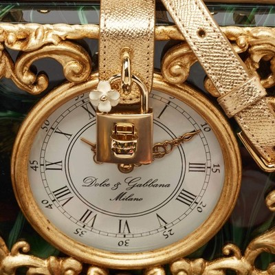 Dolce Gabbana GoldGreen Acrylic and Leather Orologio Barocco Dolce