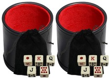  2 Sets Spanish Poker Dice Ivory w/Pouch  PU Leather Red Felt Lined Dice Cup