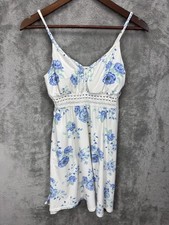 Y2K Lace Trim Floral Babydoll Mini Dress M Fairy Coquette Cottage Dainty Soft