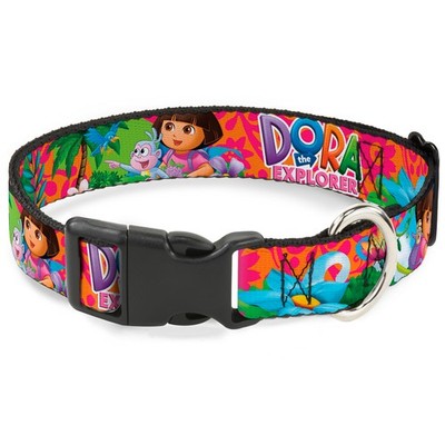 Plastic Clip Collar DORA THE EXPLORER Dora Poses/Floral Collage Orange/Pink Medi