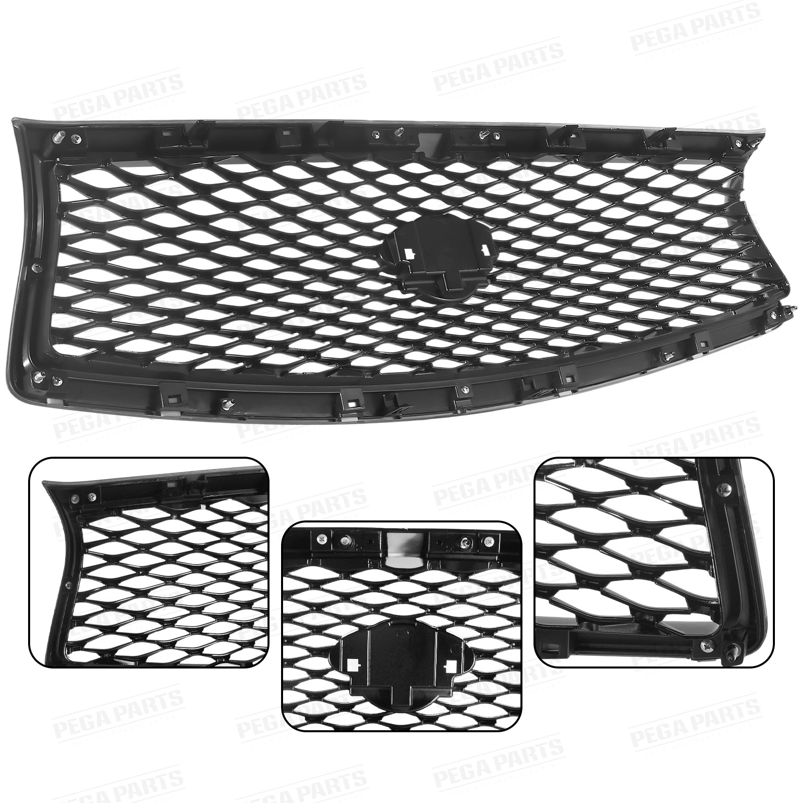 For Infiniti Q50 2014-2017 Front Mesh Bumper Upper Hood Grille Gloss Black Grill