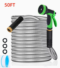 50 Ft Stainless Steel Water Hose W Spray Nozzle 34 In Connector Leakproof 50 Ft Stainless Steel Water Hose W Spray Nozzle 34 In Connector Leakproof