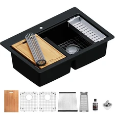 Karran USA QTWS-880 33" Drop In Double Basin Quartz Composite - Black