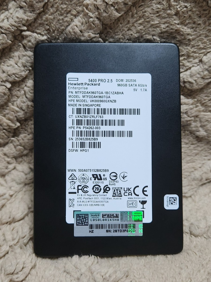 HPE 960GB SATA SSD 6Gb/s Micron 5400 PRO P54262-003 MTFDDAK960TGA