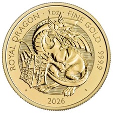 U.K. 2026 £100 1-oz Gold Tudor Beast Royal Dragon GEM BU 4443.99 per troy oz