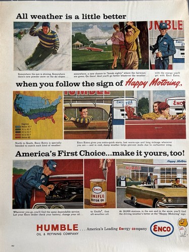 1963 Enco Humble Oil & Refining Original Vintage Advertisement Happy Print Ad