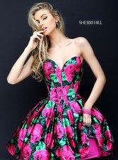 Sherri Hill Black Floral Cocktail Dress no 50579